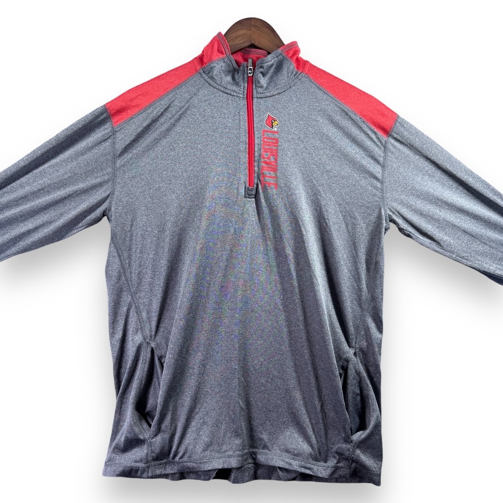 Champion University of Louisville Womens Medium Grey Red 1/4 Zip Pullover